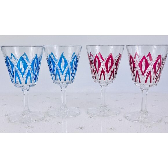 Vintage 1950s wine glasses, VCM Reims French cups, Harlequin pattern, set of 4 - Picture 5 of 9